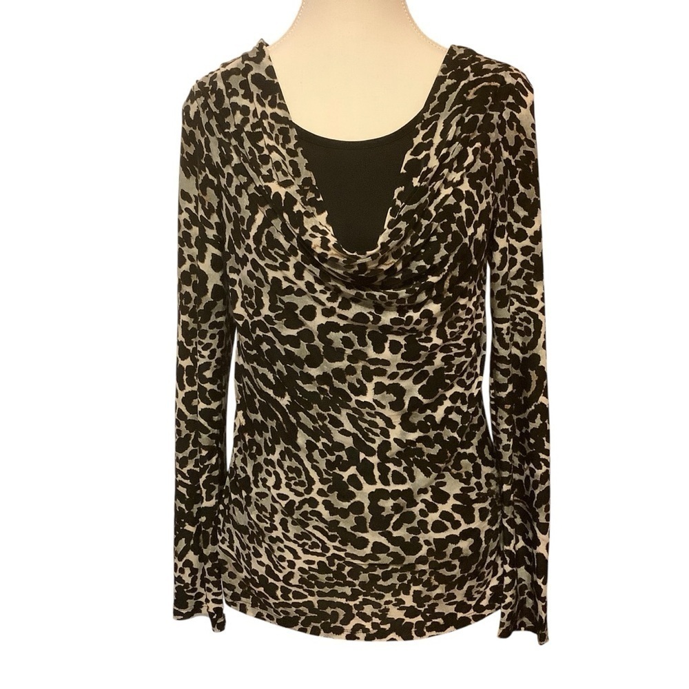 DKR & CO SIGNATURE ANIMAL PRINT LONG SLEEVE/ COWL NECK BLOUSE/ TOP Size S